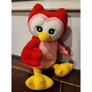 Progressive Plush Red Owl 12" Plush Animal 2012 Pink Embroidered Eyes #290629